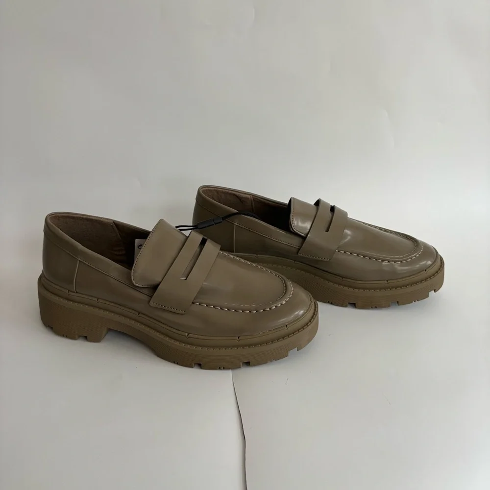 NWT Zara Low Heel Lug Sole Loafers in Khaki Green Size 7.5 - Picture 6 of 10